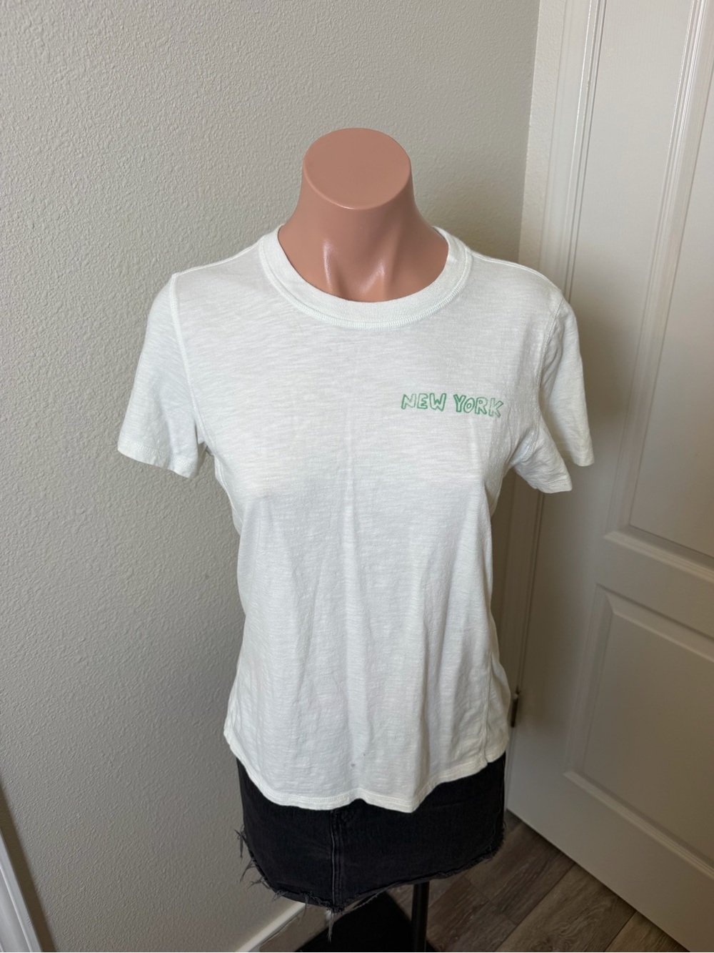 aerie White Short Sleeve Tee with Mint Green "New York" Chest Text